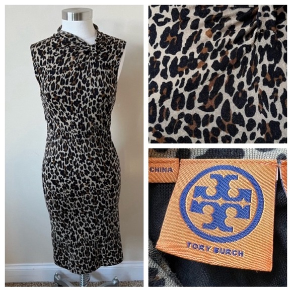 Tory Burch leopard print Wool Ruched Neck dress 17567 - Picture 1 of 8